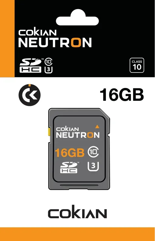 Cokian Neutron 16GB memory card in its sealed retail packaging